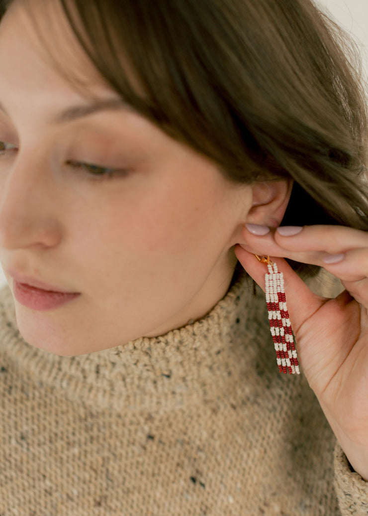 Raspberries & Cream - checkered beaded danglers