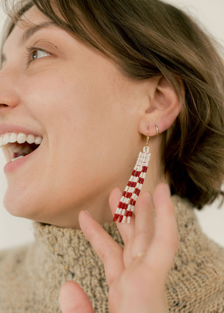 Raspberries & Cream - checkered beaded danglers