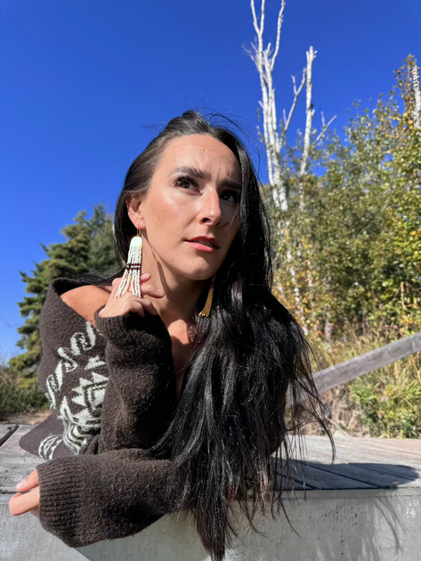 Autumn Colour Block Indigenous Beaded Earrings – Three Sisters by Emma