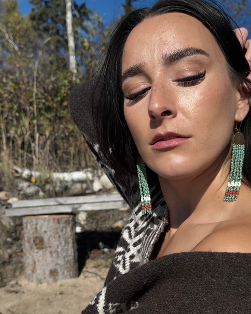 Autumn Colour Block Indigenous Beaded Earrings – Three Sisters by Emma