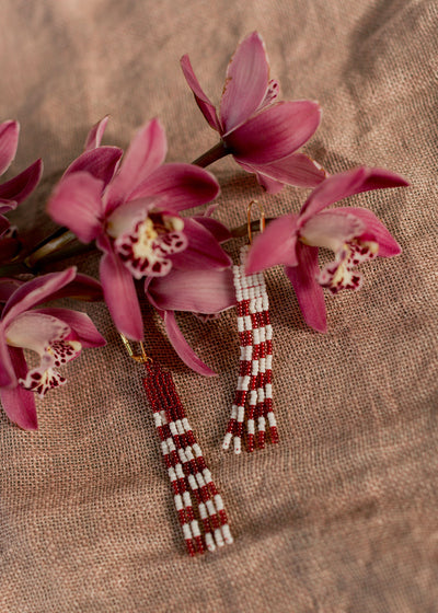 raspberries & cream checkered beaded danglers