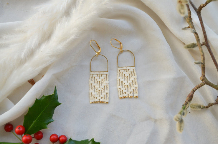 ready-to-ship Ivory Michif Woven Danglers