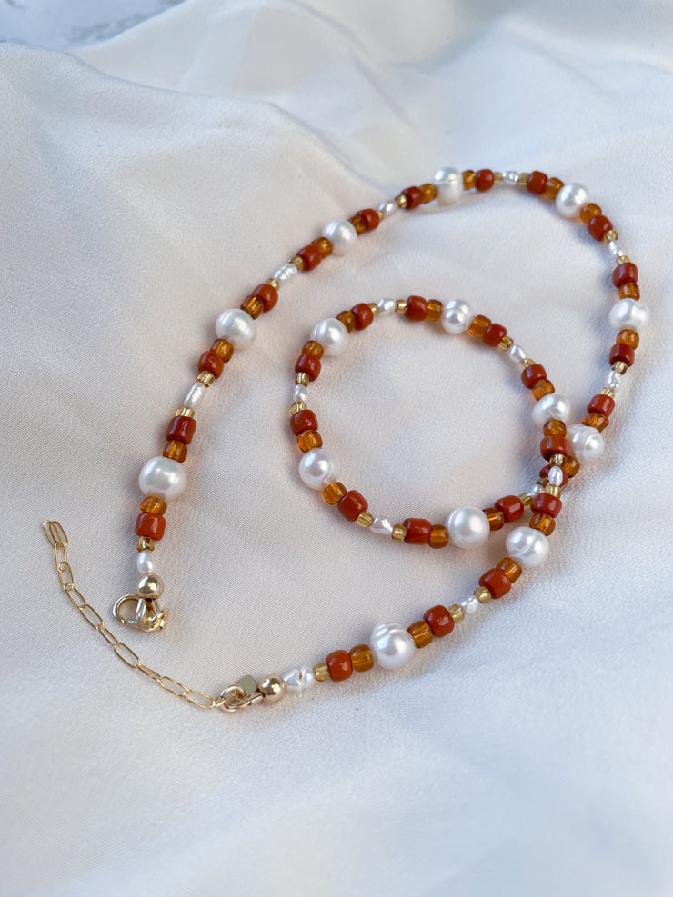 amber and pearl 14k gold-filled necklace