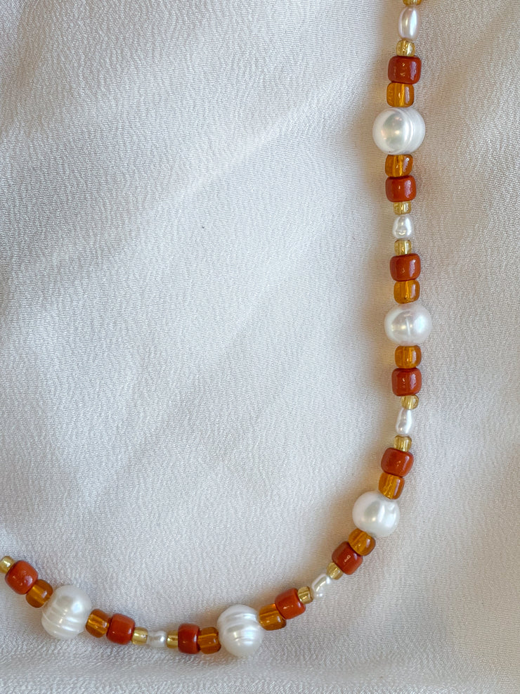 amber and pearl 14k gold-filled necklace